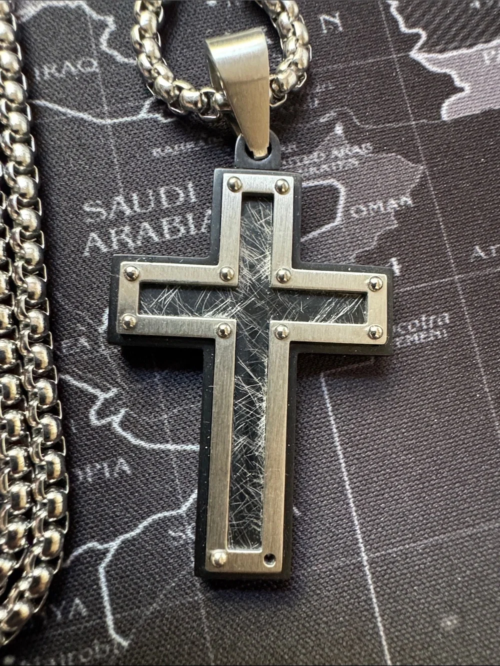 Men's Stainless Steel Cross Necklace - Silver Tone